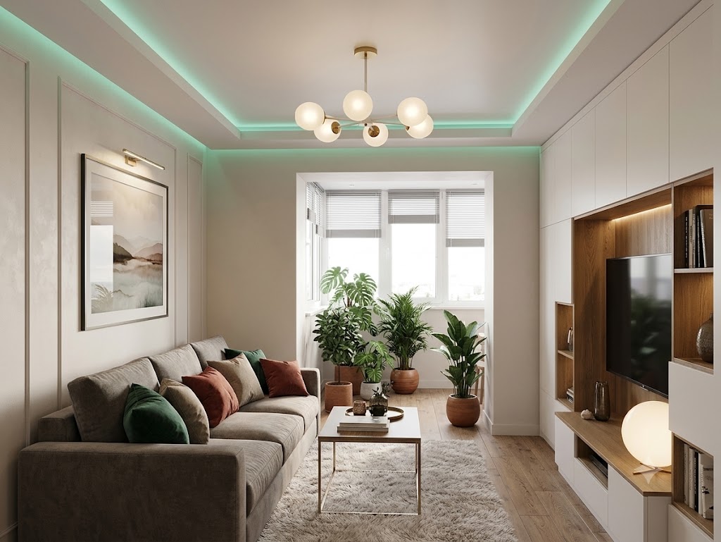 Плаващ опънат таван с LED подсветка